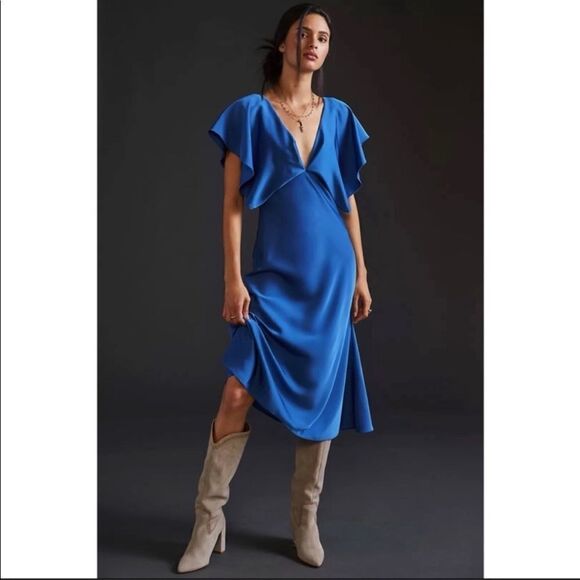 Anthropologie - Sachin & Babi V-neck flutter sleeves ruffled in Blue - Picture 1 of 9